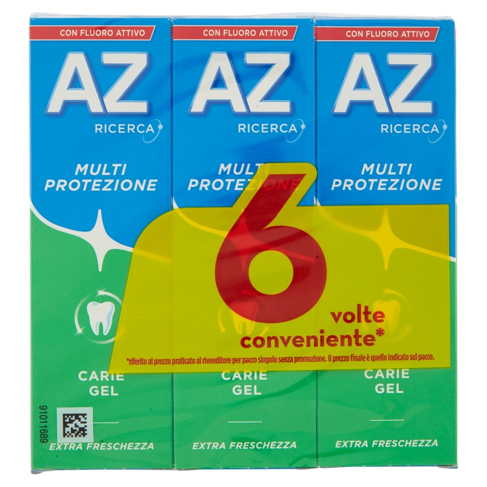 AZ Ricerca Dentifricio con Fluoro Attivo Multi Protezione Carie Gel 6x75 ml